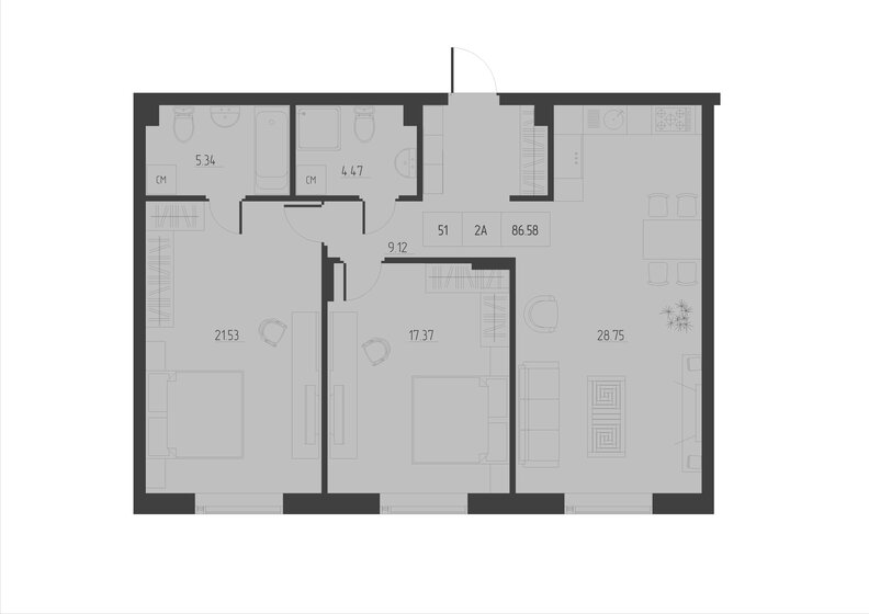 98,5 м², 2-комнатная квартира 38 239 064 ₽ - изображение 51