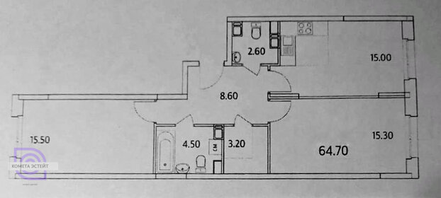 Квартира 64,7 м², 2-комнатная - изображение 1
