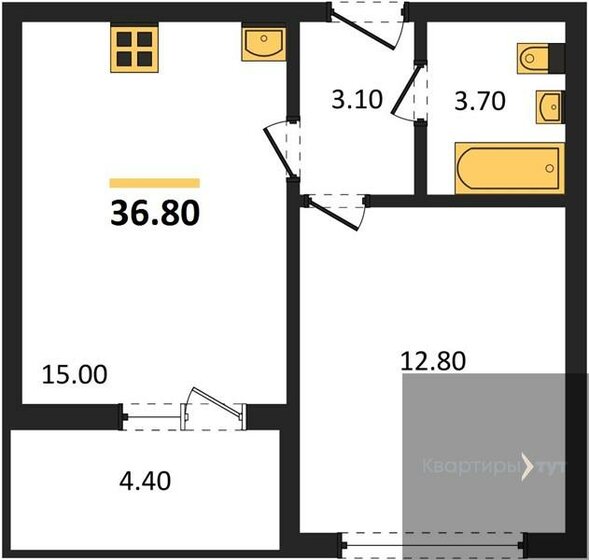 36,8 м², 1-комнатная квартира 3 849 402 ₽ - изображение 23