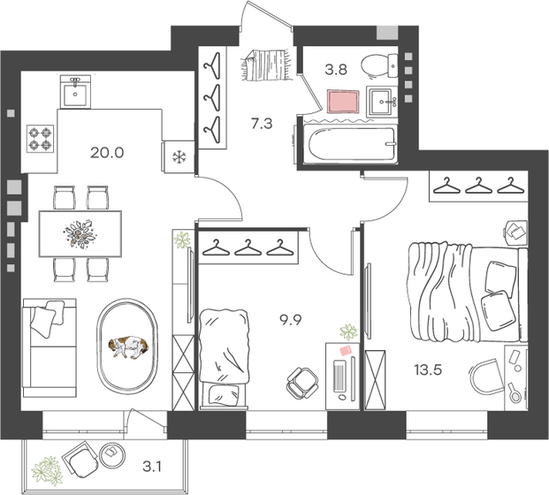 55,4 м², 2-комнатная квартира 8 143 800 ₽ - изображение 9