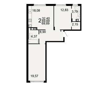 Квартира 69,7 м², 2-комнатная - изображение 1