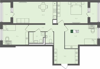 Квартира 100,9 м², 3-комнатная - изображение 1