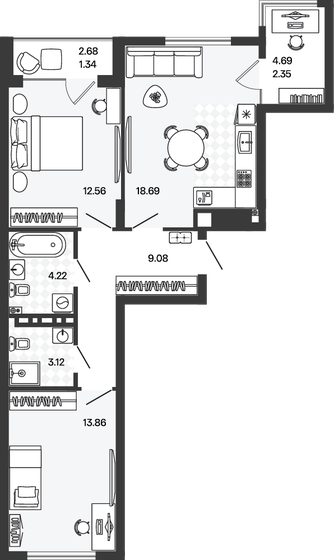 65,3 м², 2-комнатная квартира 13 980 620 ₽ - изображение 19