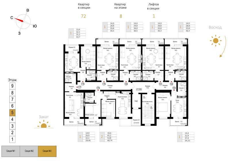 68 м², 2-комнатная квартира 10 400 000 ₽ - изображение 79