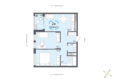 Квартира 57,8 м², 2-комнатная - изображение 1