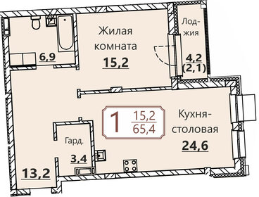 Квартира 65,4 м², 1-комнатная - изображение 1