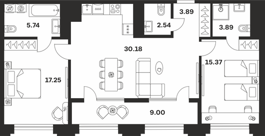 Квартира 87,9 м², 2-комнатная - изображение 1