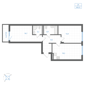 Квартира 68 м², 2-комнатная - изображение 1
