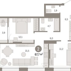 Квартира 67,7 м², 2-комнатная - изображение 3