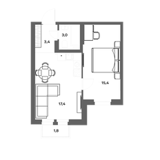 Квартира 39,7 м², 1-комнатная - изображение 3