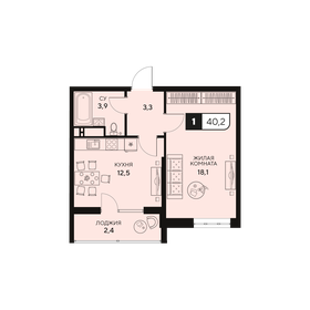 Квартира 40,2 м², 1-комнатная - изображение 1