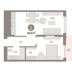 Квартира 49,6 м², 1-комнатная - изображение 3