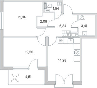 Квартира 54,8 м², 2-комнатная - изображение 1