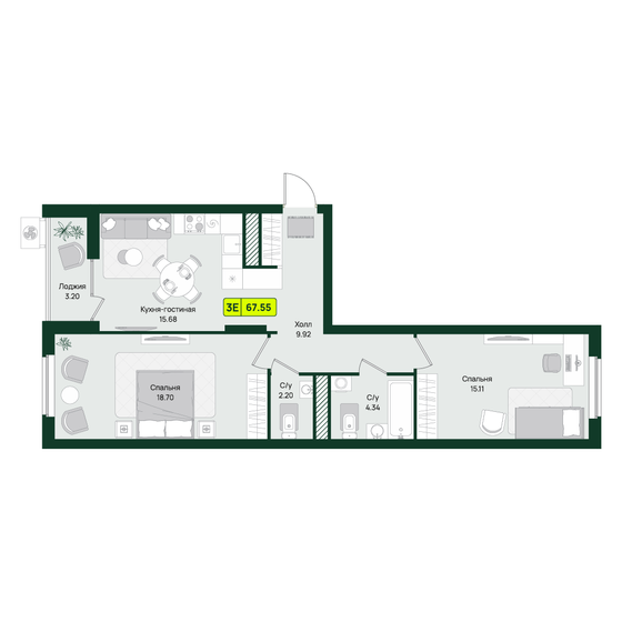 60,4 м², 2-комнатная квартира 7 760 496 ₽ - изображение 13