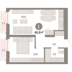 Квартира 46,6 м², 1-комнатная - изображение 3