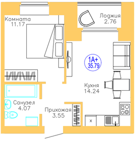 Квартира 35,8 м², 1-комнатная - изображение 1