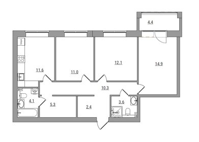 Квартира 79,7 м², 3-комнатная - изображение 2