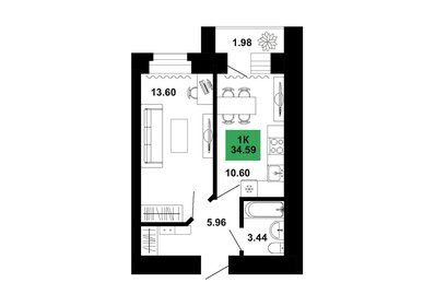 Квартира 34,6 м², 1-комнатная - изображение 1