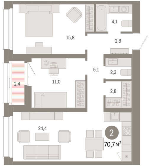 36,8 м², 1-комнатная квартира 4 350 000 ₽ - изображение 91