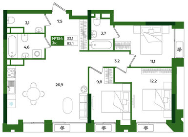 Квартира 82,1 м², 3-комнатная - изображение 1