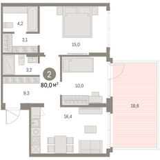 Квартира 80 м², 2-комнатная - изображение 3