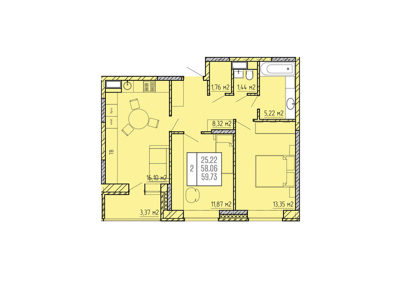 52,7 м², 2-комнатная квартира 5 900 000 ₽ - изображение 87