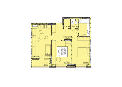 Квартира 59,7 м², 2-комнатная - изображение 1