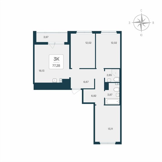 77,1 м², 3-комнатная квартира 7 772 400 ₽ - изображение 8