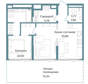 Квартира 95,7 м², 2-комнатные - изображение 1