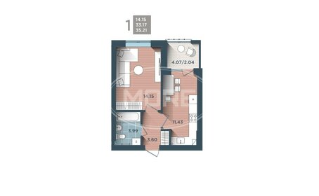 Квартира 35,6 м², 1-комнатная - изображение 1