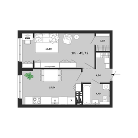 Квартира 45,7 м², 1-комнатная - изображение 1