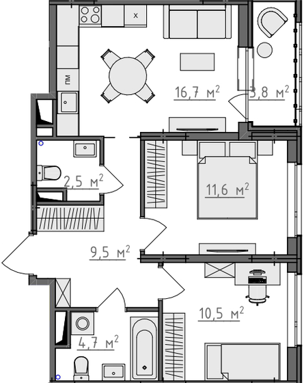 57,2 м², 2-комнатная квартира 6 286 500 ₽ - изображение 73