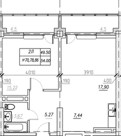 Квартира 54 м², 2-комнатная - изображение 1