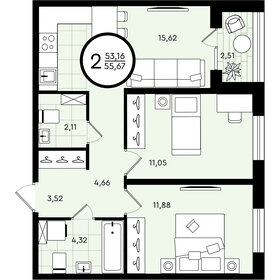 Квартира 55,7 м², 2-комнатная - изображение 1