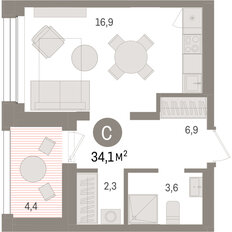 Квартира 34,1 м², студия - изображение 4