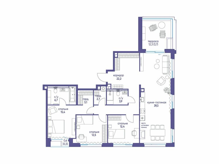 74,7 м², 3-комнатная квартира 11 497 600 ₽ - изображение 73