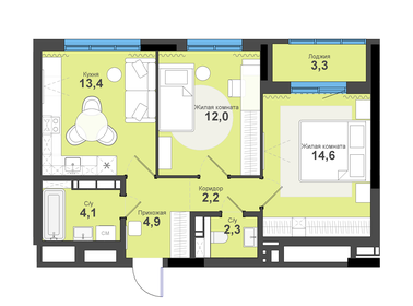 Квартира 56,8 м², 2-комнатная - изображение 1