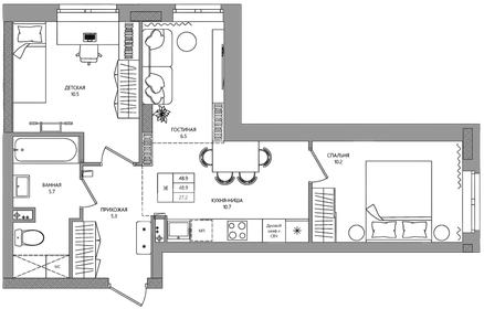 Квартира 48,9 м², 3-комнатная - изображение 1