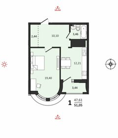 Квартира 51 м², 1-комнатная - изображение 1