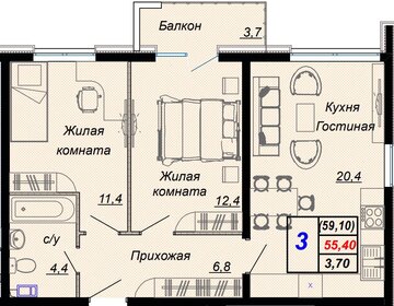Квартира 59,1 м², 2-комнатная - изображение 1