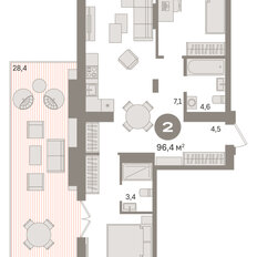 Квартира 96,4 м², 2-комнатная - изображение 3