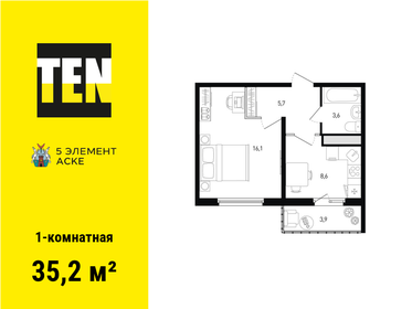 Квартира 35,2 м², 1-комнатная - изображение 1