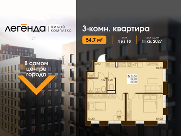 Квартира 54,7 м², 3-комнатная - изображение 1