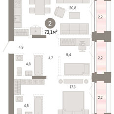 Квартира 73,1 м², 2-комнатная - изображение 3
