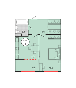 Квартира 45,4 м², 1-комнатная - изображение 1