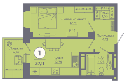 Квартира 36,8 м², 1-комнатная - изображение 1