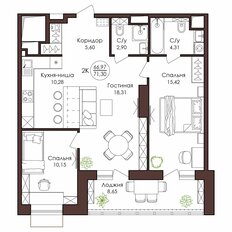 Квартира 71,3 м², 2-комнатная - изображение 3
