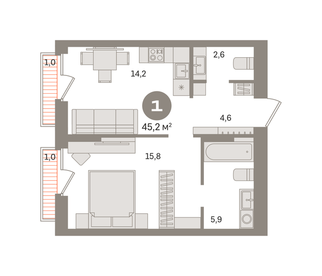 46 м², 1-комнатная квартира 8 200 000 ₽ - изображение 38