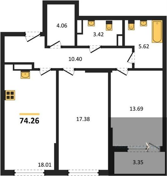 74,3 м², 2-комнатная квартира 10 975 628 ₽ - изображение 1