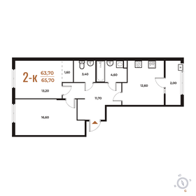 Квартира 65,7 м², 2-комнатная - изображение 1